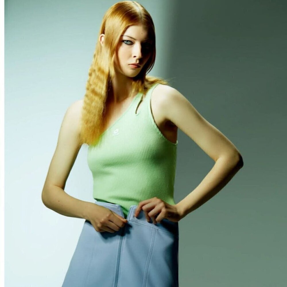 NWT Zara x Lotto One Shoulder Mint Lime Green Top Medium